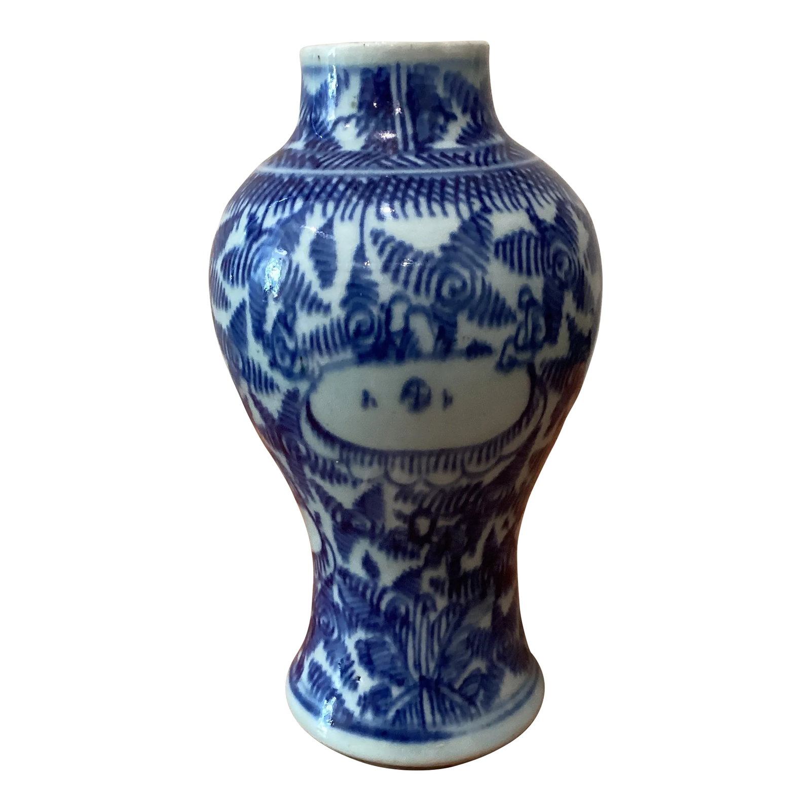 Antique Chinese Blue and White Porcelain Baluster Vase Early 19th Century: Chinese Blue And White Porcelain Vase Cylindrical Neck On An Inverted Baluster Body With All Around Decoration Of Flowers. Condition: Alterations: Original Condition Unaltered Imperfections: Some