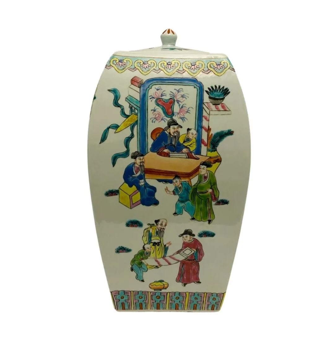 Early 20th Century Antique Asian Chinoiserie Hand Painted Porcelain Ginger Jar With Lid - 3