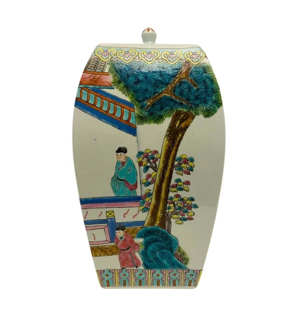 Early 20th Century Antique Asian Chinoiserie Hand Painted Porcelain Ginger Jar With Lid - 4