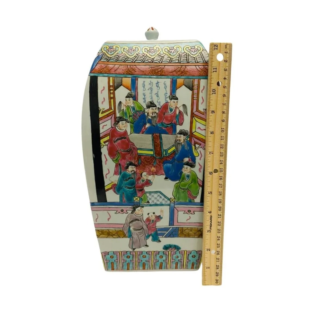 Early 20th Century Antique Asian Chinoiserie Hand Painted Porcelain Ginger Jar With Lid - 5