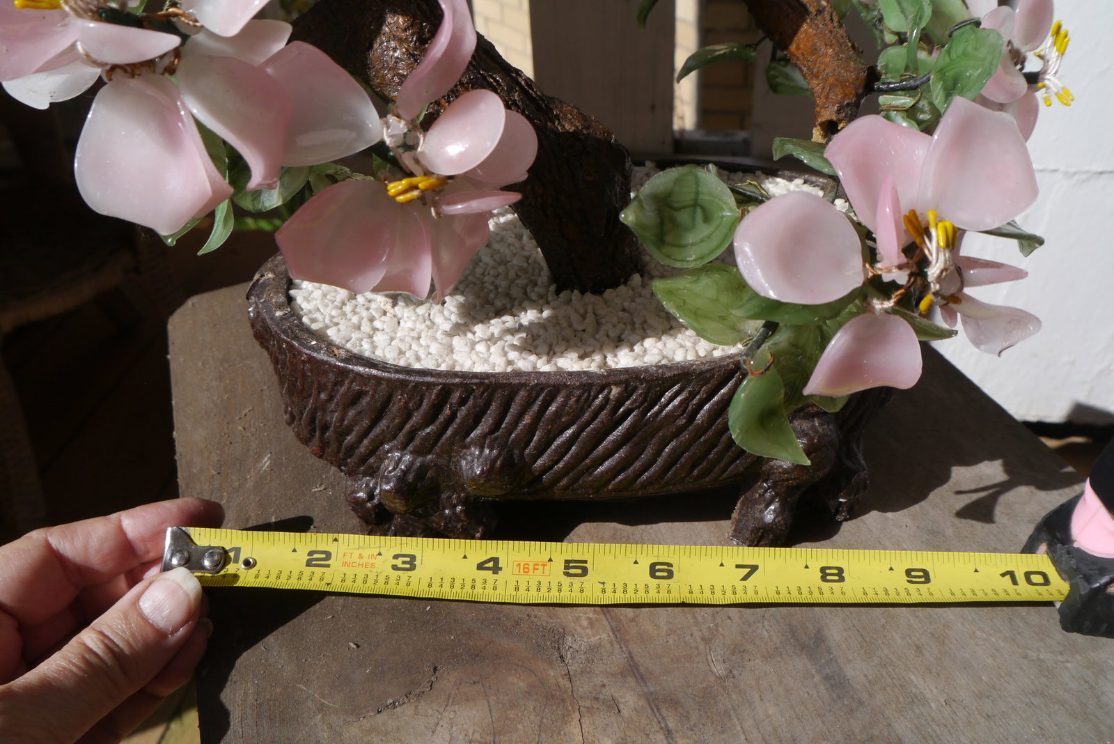 Vintage Asian Chinese Japanese Art Glass Agate Bonsai Tree Pot Flowers Jade Dogwood - 10