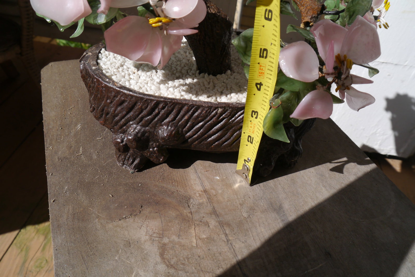 Vintage Asian Chinese Japanese Art Glass Agate Bonsai Tree Pot Flowers Jade Dogwood - 11
