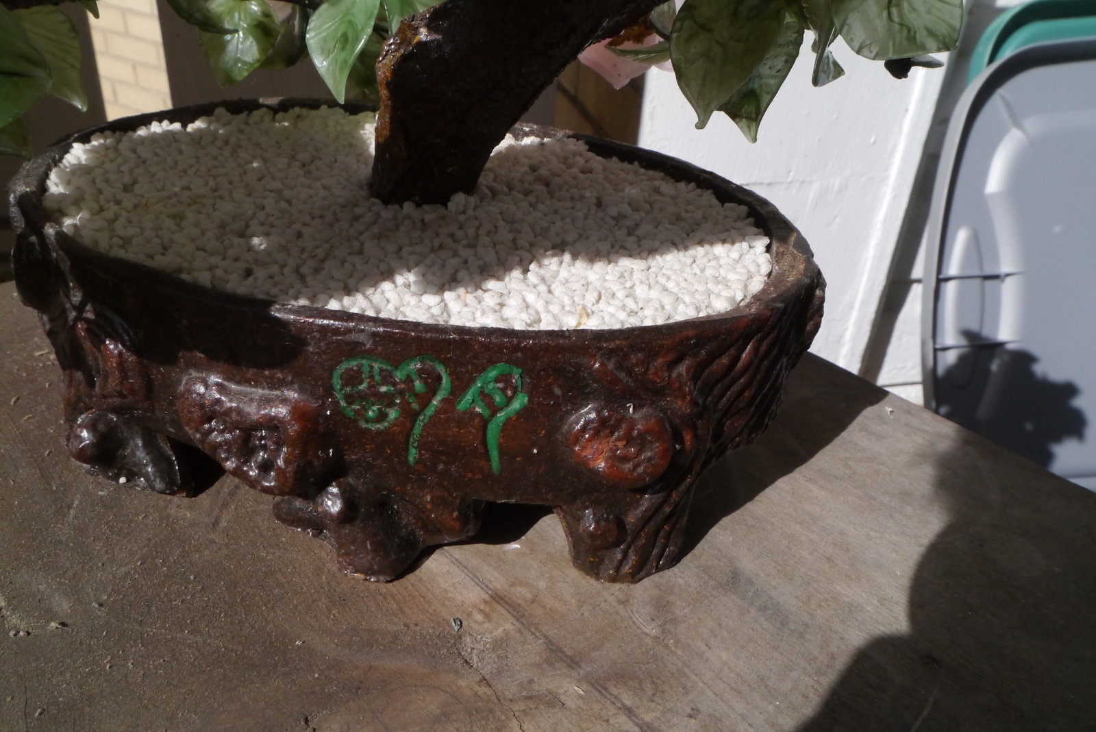 Vintage Asian Chinese Japanese Art Glass Agate Bonsai Tree Pot Flowers Jade Dogwood - 6