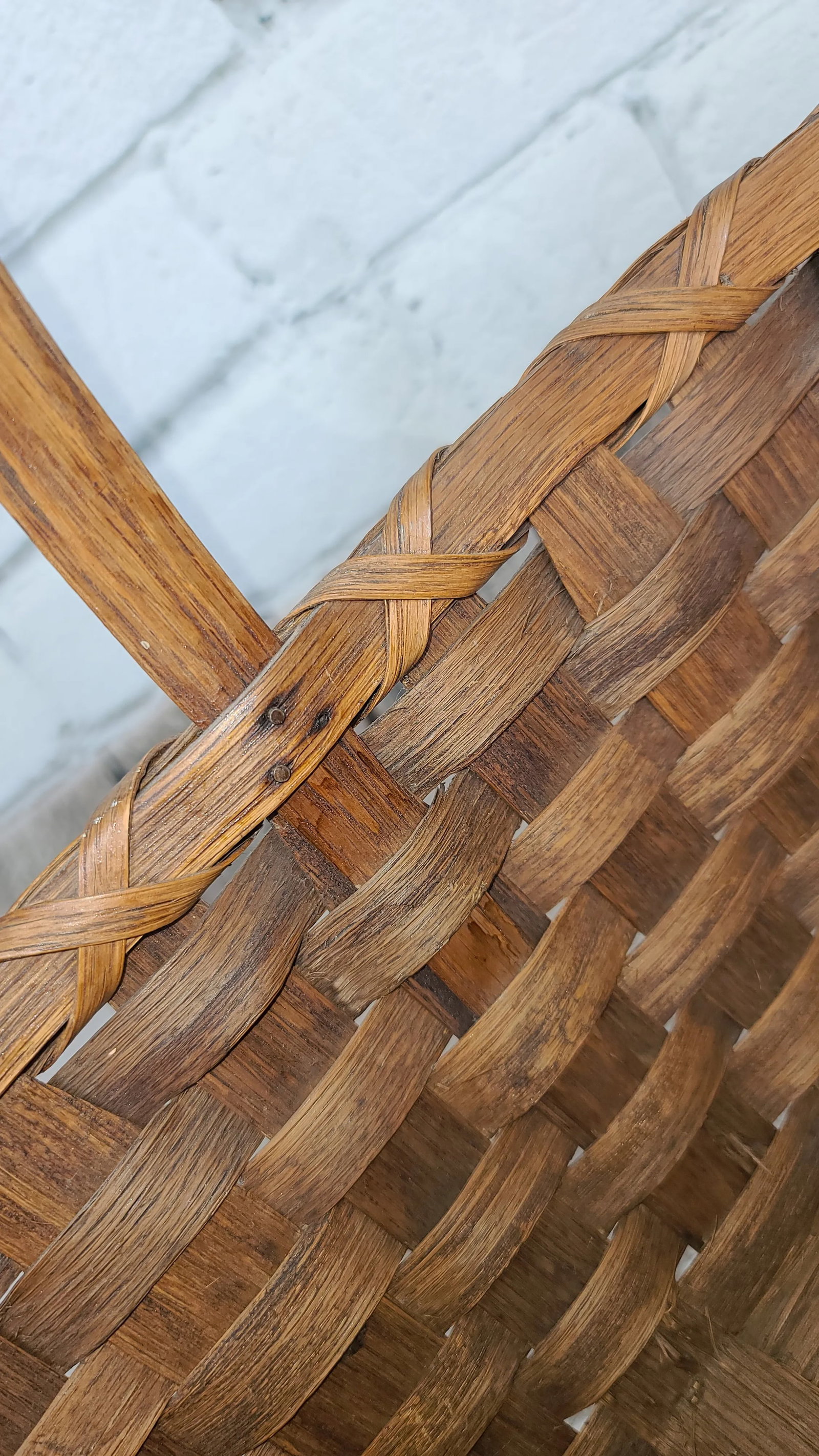 Early 20th Century Splint Weave Oak Bentwood Handle Gathering Basket - 10