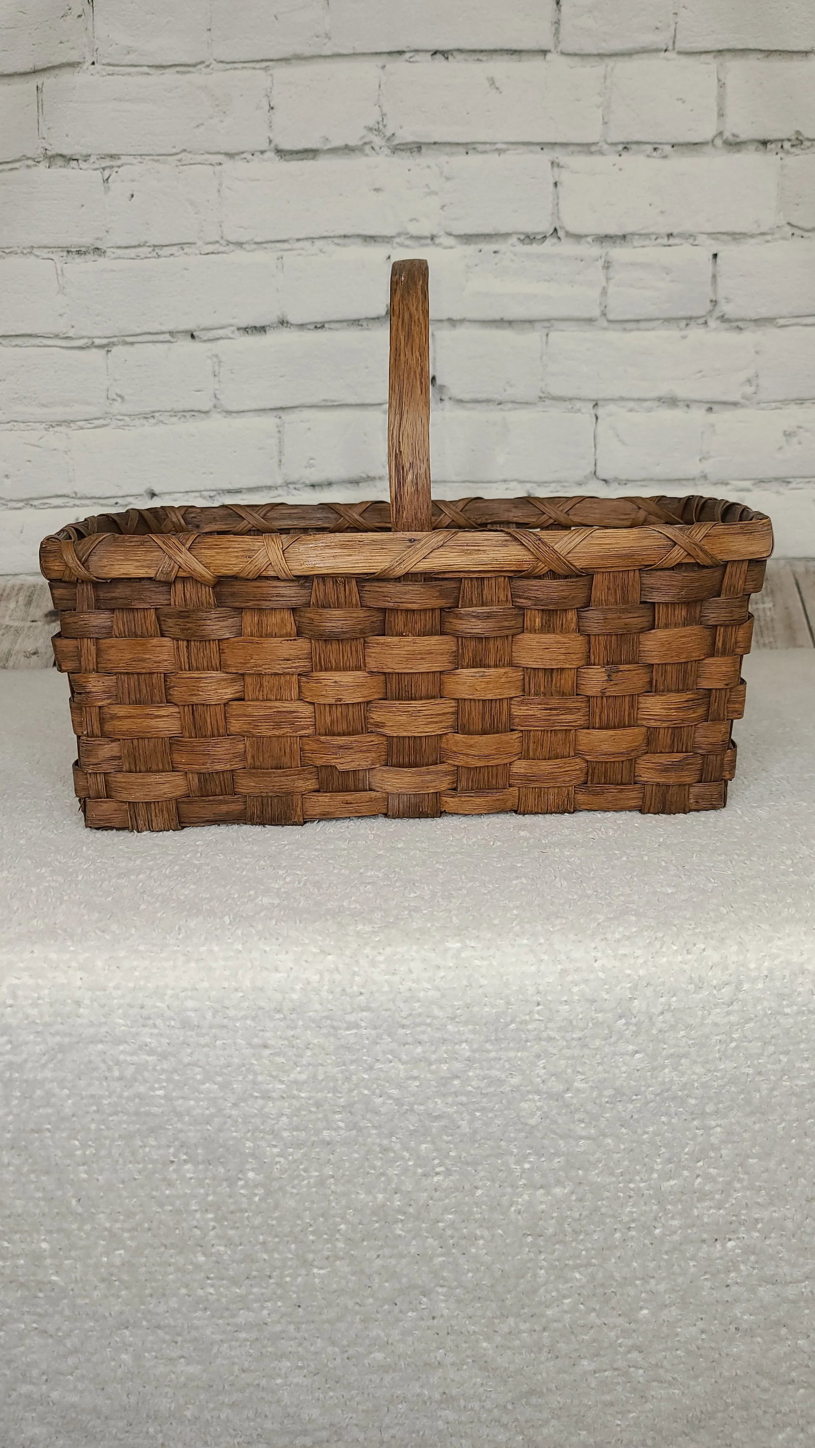 Early 20th Century Splint Weave Oak Bentwood Handle Gathering Basket - 3