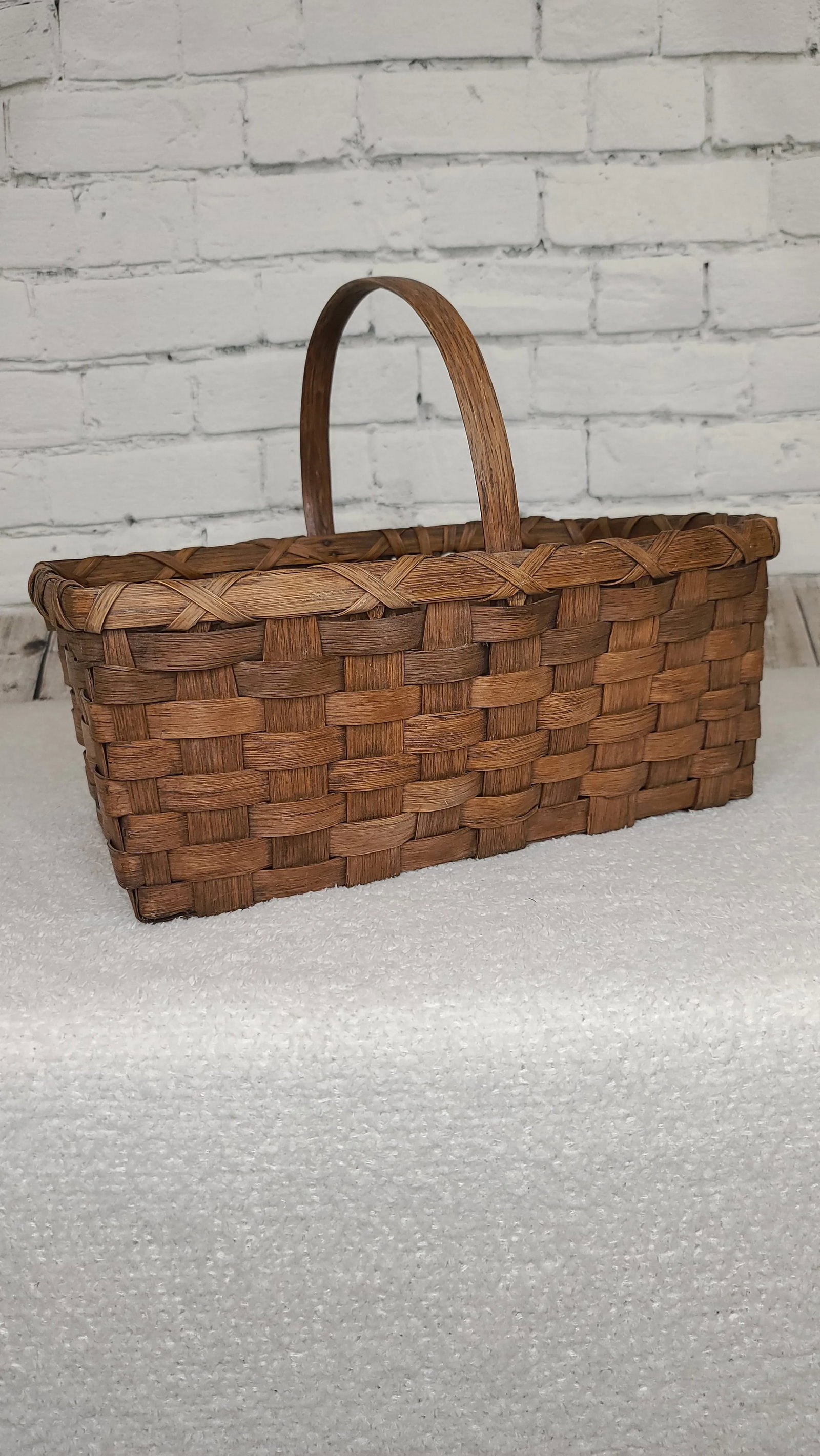 Early 20th Century Splint Weave Oak Bentwood Handle Gathering Basket - 5