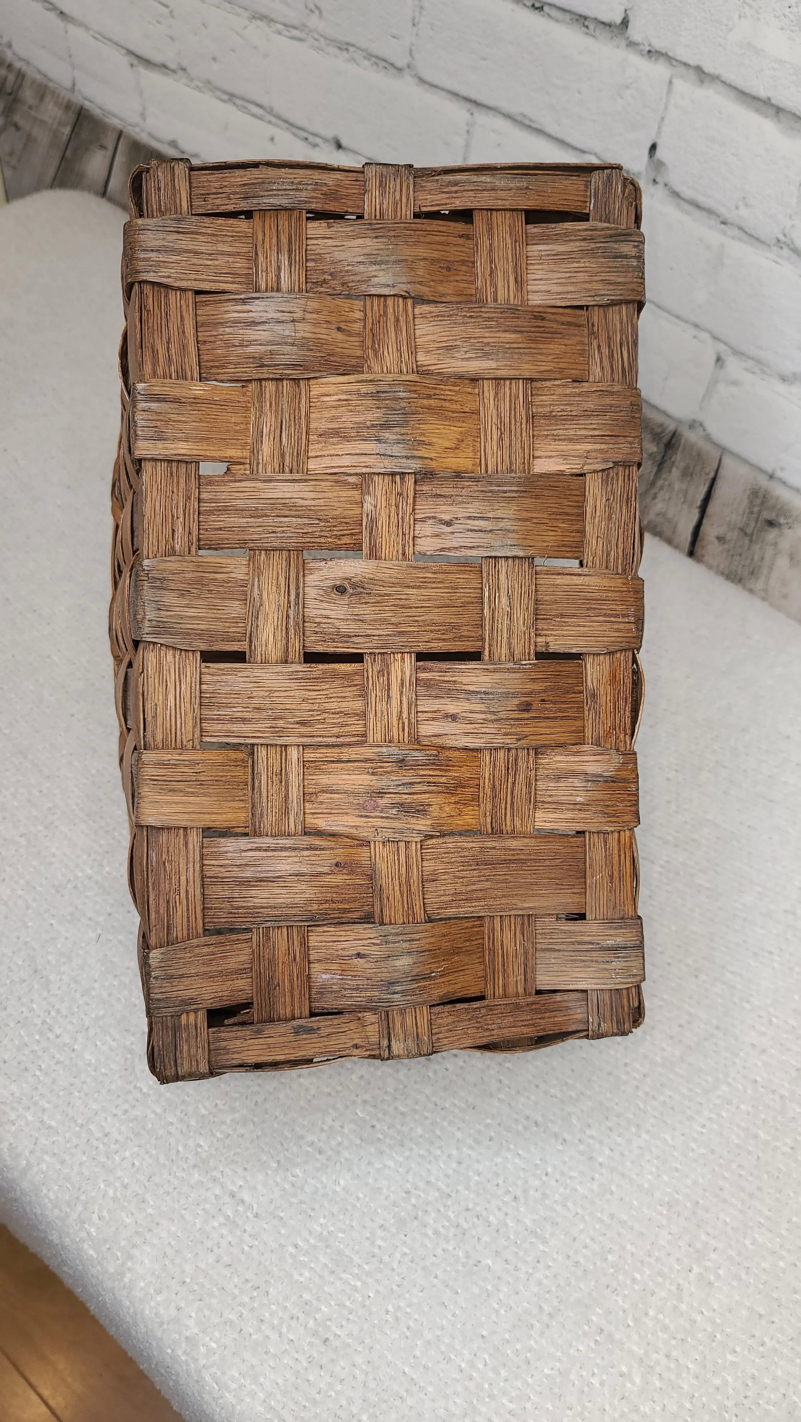 Early 20th Century Splint Weave Oak Bentwood Handle Gathering Basket - 8
