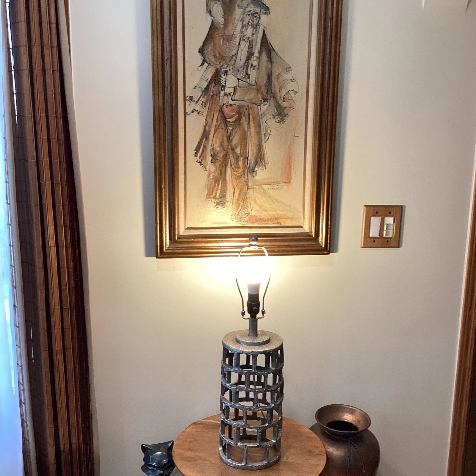 20th Century Modern Brutalist Style Cylinder Shape Iron Lamp Geometric Pattern - 11