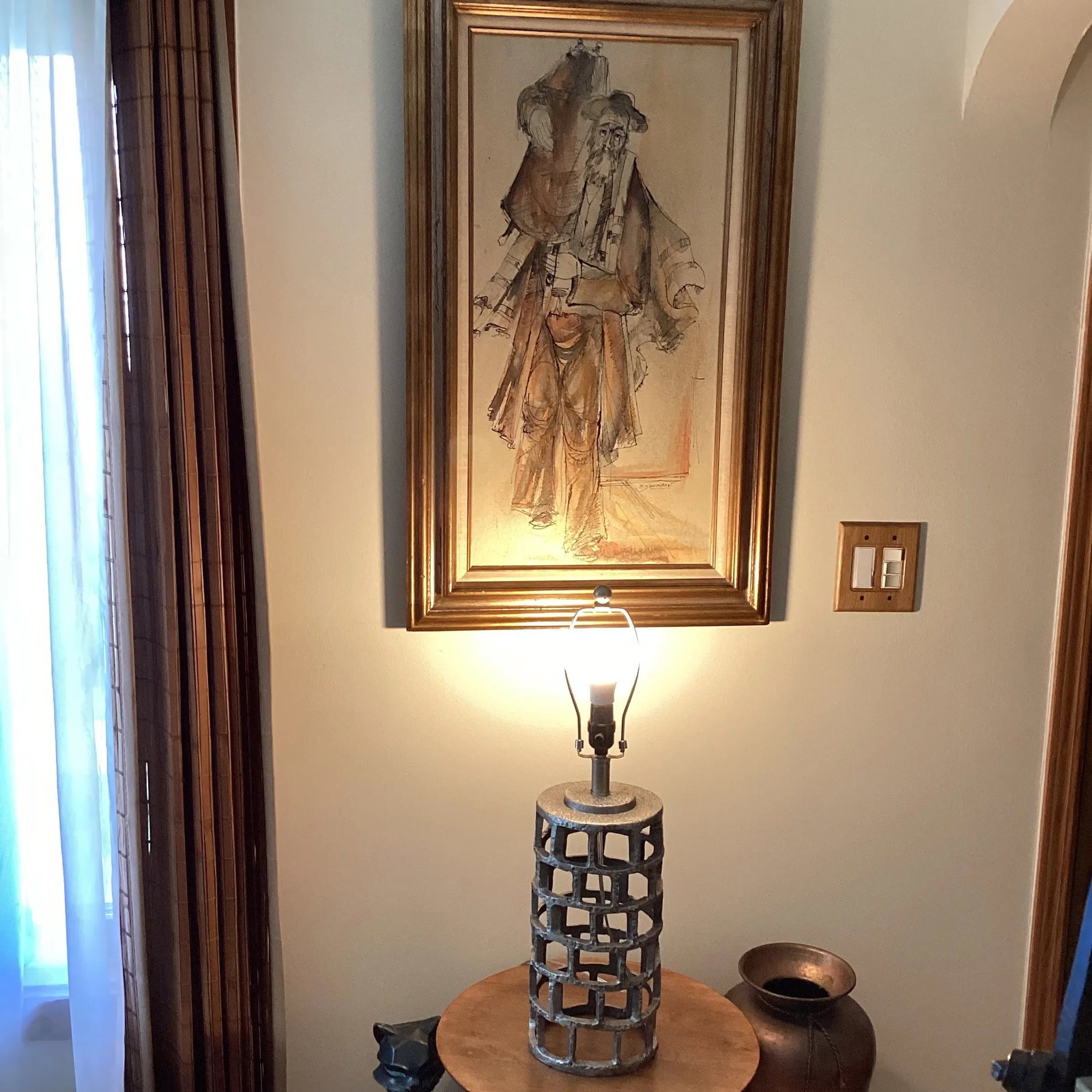 20th Century Modern Brutalist Style Cylinder Shape Iron Lamp Geometric Pattern - 6