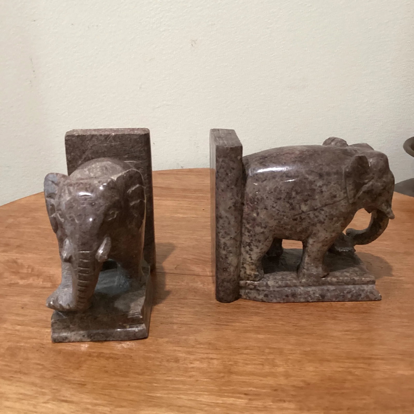 Pair of Hand Carved Elephant Marble Sculpture Bookends Art Deco Style Circa 1950 - 2