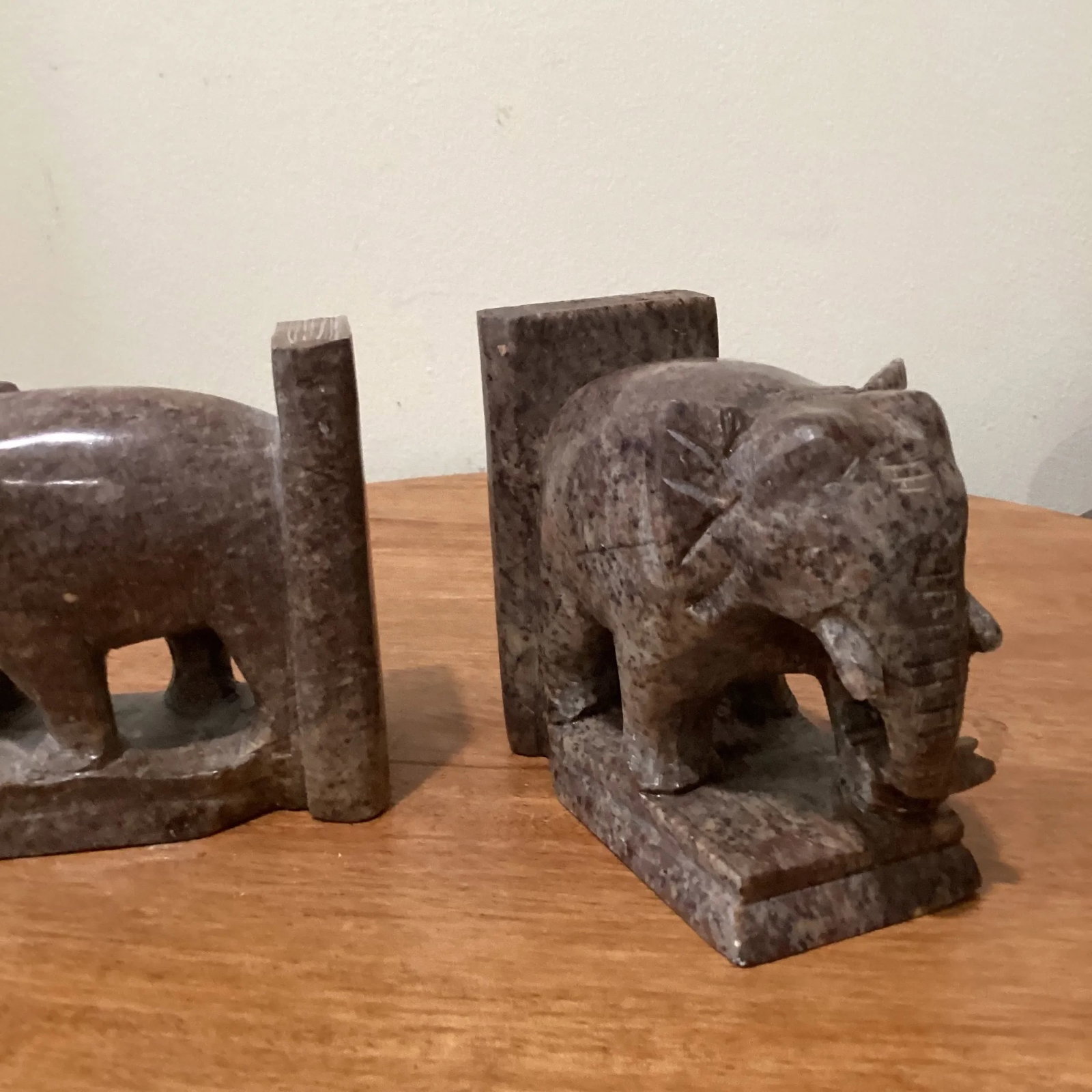 Pair of Hand Carved Elephant Marble Sculpture Bookends Art Deco Style Circa 1950 - 4