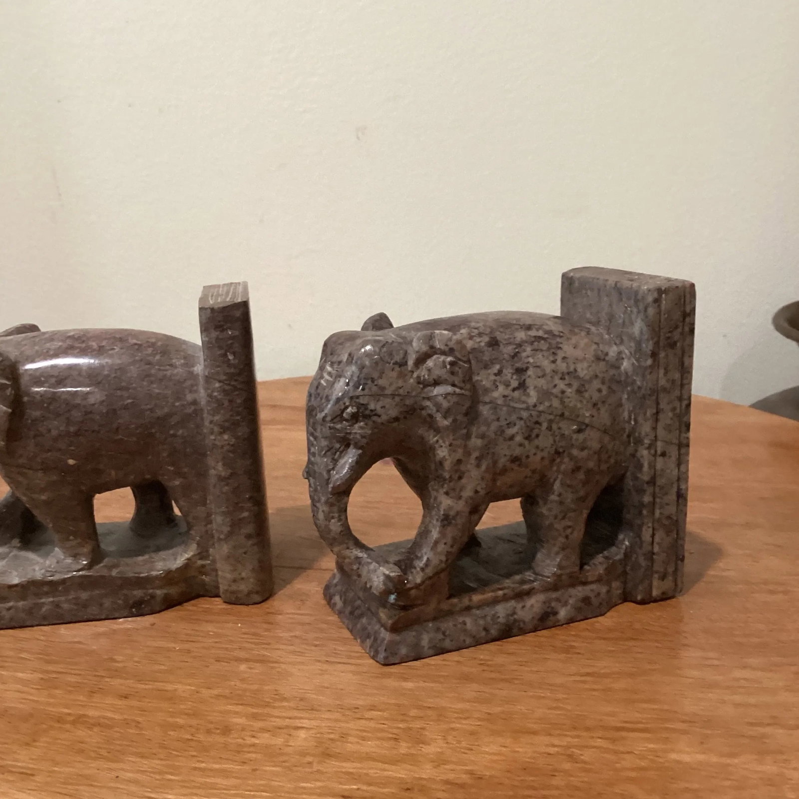 Pair of Hand Carved Elephant Marble Sculpture Bookends Art Deco Style Circa 1950 - 5