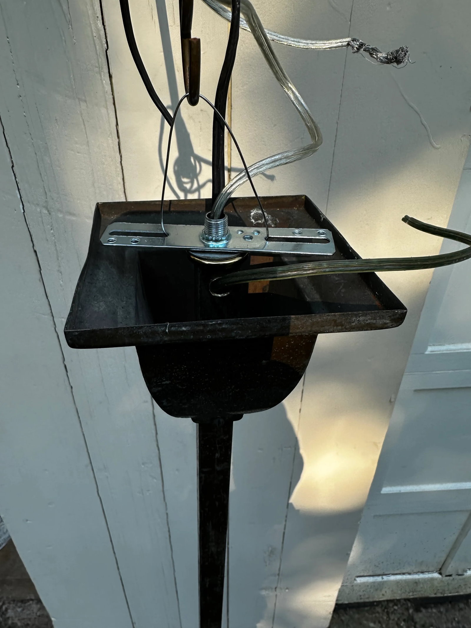 1910s Brass Gas Electric Chandelier With Vintage Shade - 5