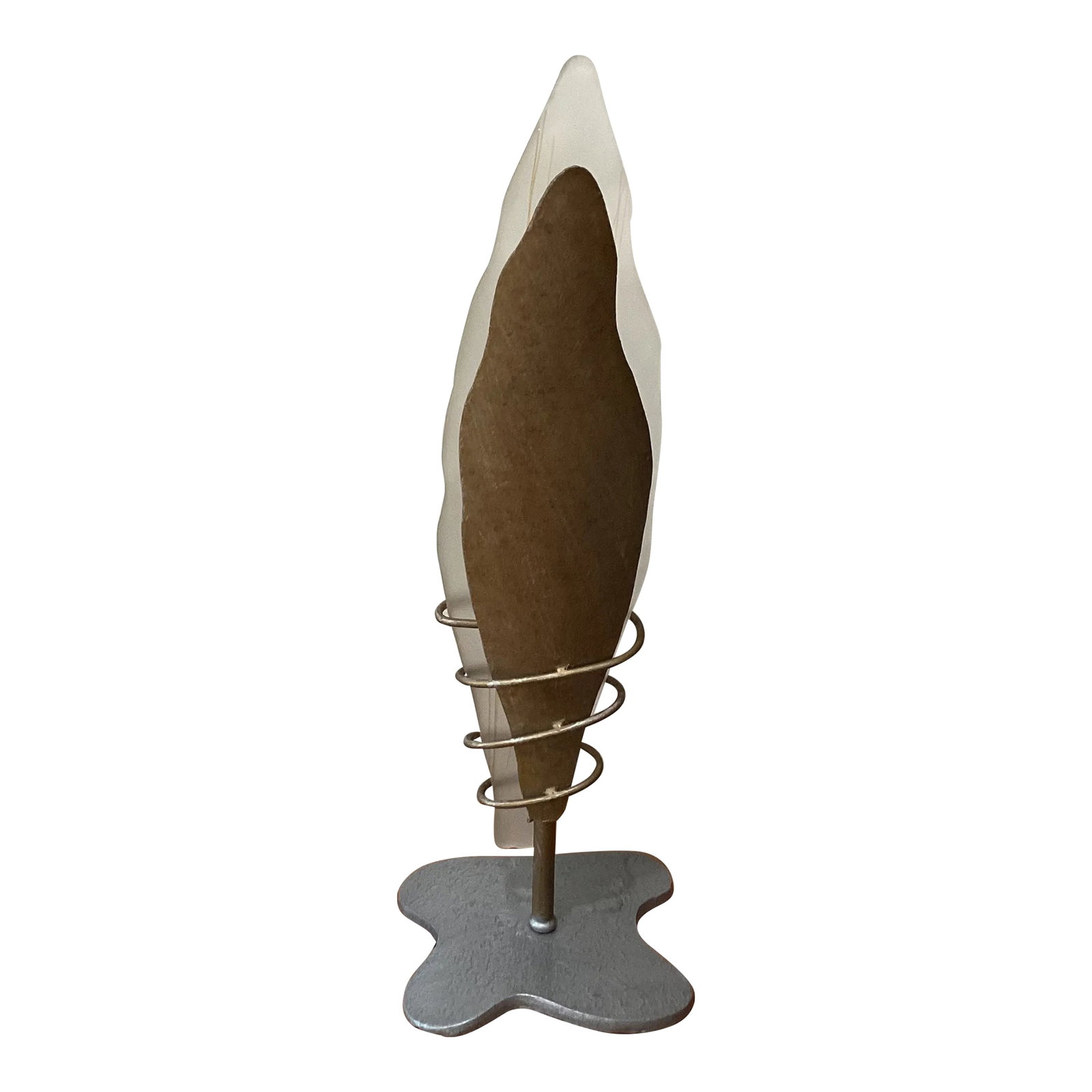Vintage Large Sculptural Table Lamp With Modern Shape and Metal Base: Vintage Sculptural Table Lamp with Modern Shape and Metal Base This elegant, flowing vintage table lamp with curvaceous lines and the iridescent interior. This vintage lamp emits a soft, warm