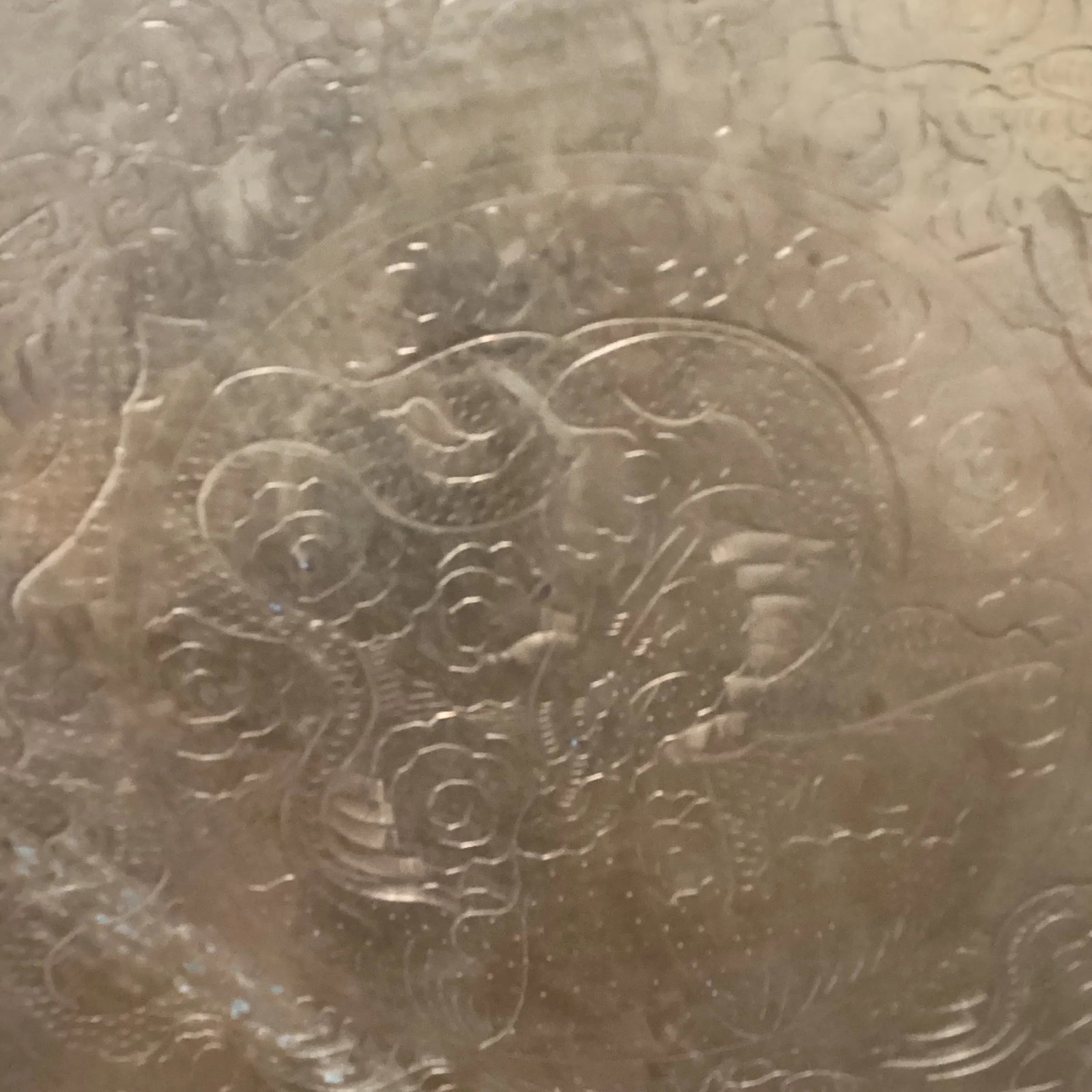 Antique Big & Heavy Chinese Etched Brass Tray Asian Motif - 2