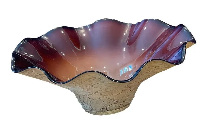 Late 20th Century Vintage Hand-Blown Jozefina Ruffled Art Glass Plum- and Champagne-Colored Bowl - 3