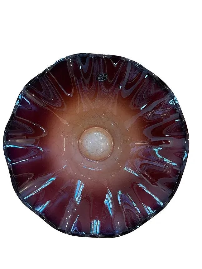 Late 20th Century Vintage Hand-Blown Jozefina Ruffled Art Glass Plum- and Champagne-Colored Bowl - 5
