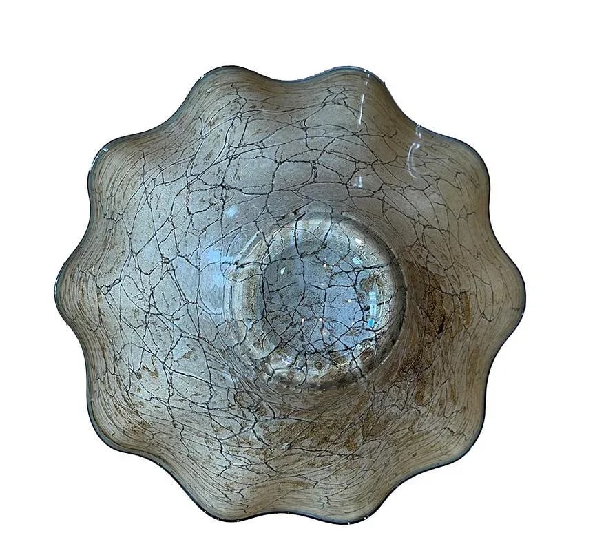 Late 20th Century Vintage Hand-Blown Jozefina Ruffled Art Glass Plum- and Champagne-Colored Bowl - 7
