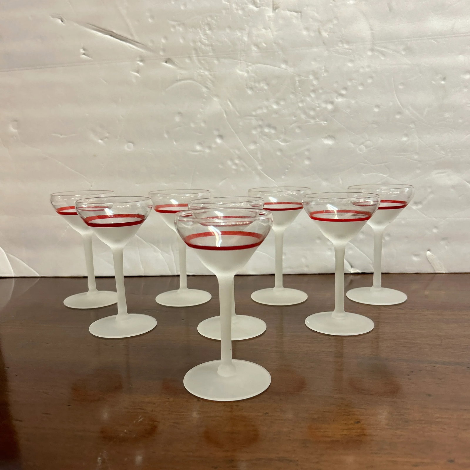 Transparent Frosted and Red Cocktail Glasses Set of 8 - 2