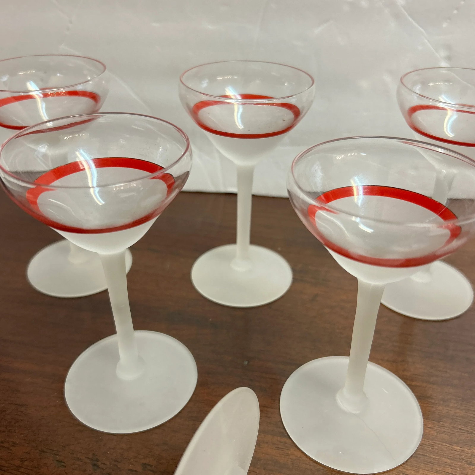 Transparent Frosted and Red Cocktail Glasses Set of 8 - 6