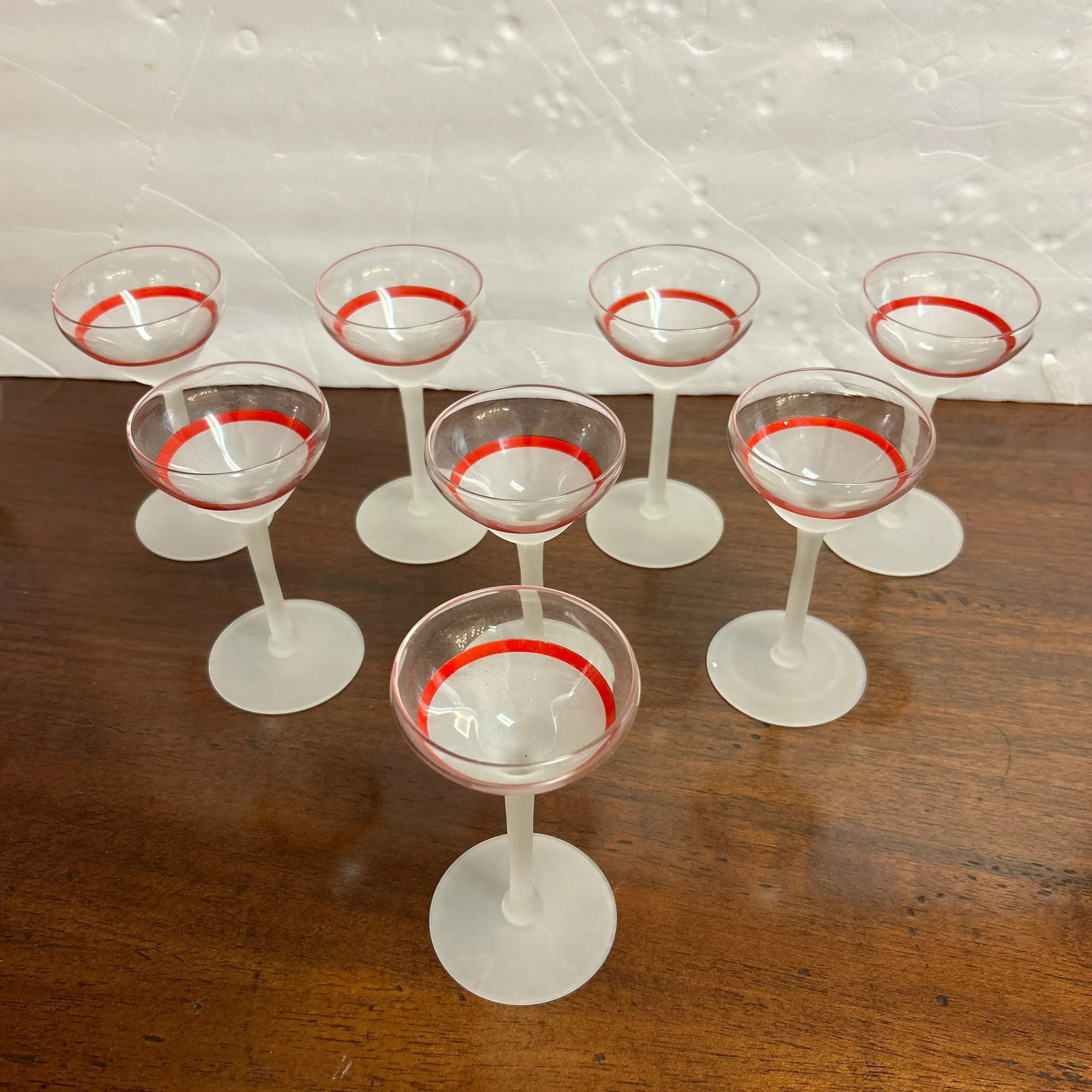 Transparent Frosted and Red Cocktail Glasses Set of 8 - 7