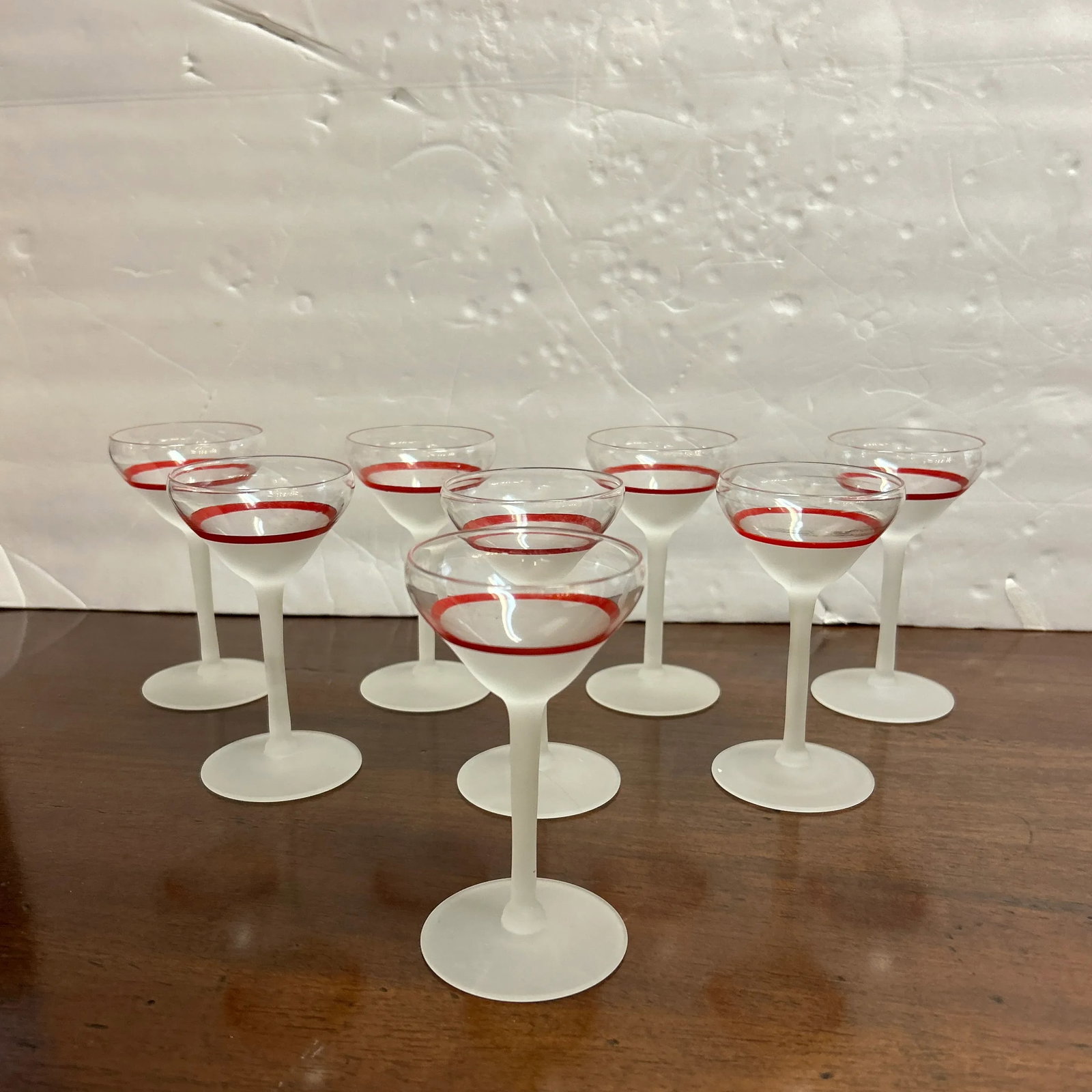 Transparent Frosted and Red Cocktail Glasses Set of 8 - 8