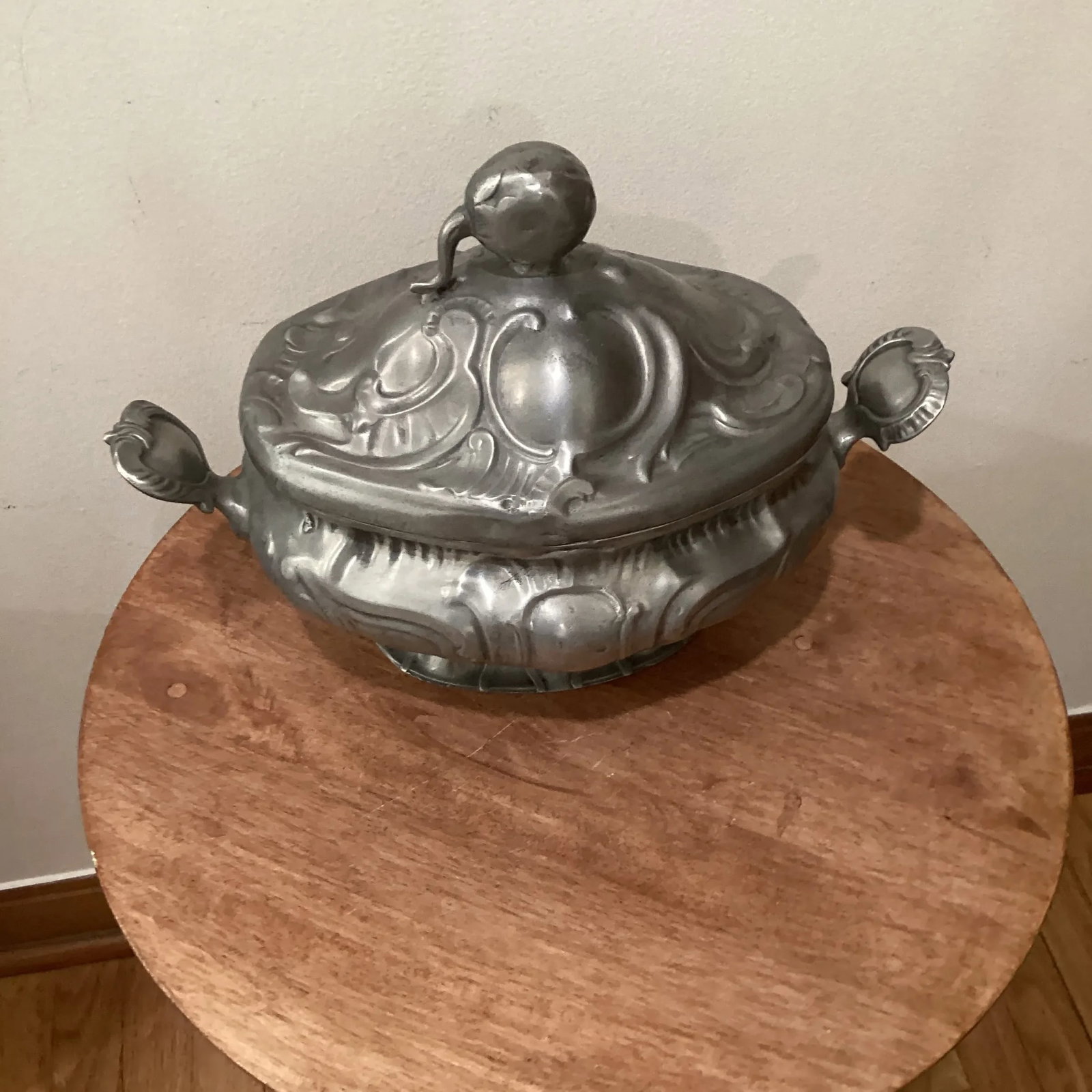 Antique 19th Century Rococo Style Pewter Tureen Angel Mark Germany - 2