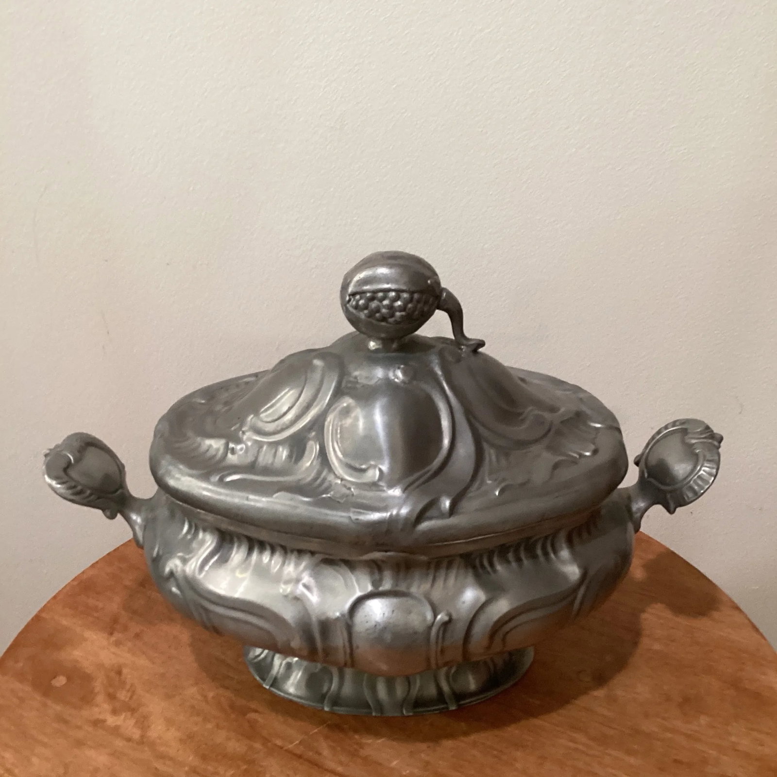 Antique 19th Century Rococo Style Pewter Tureen Angel Mark Germany - 3
