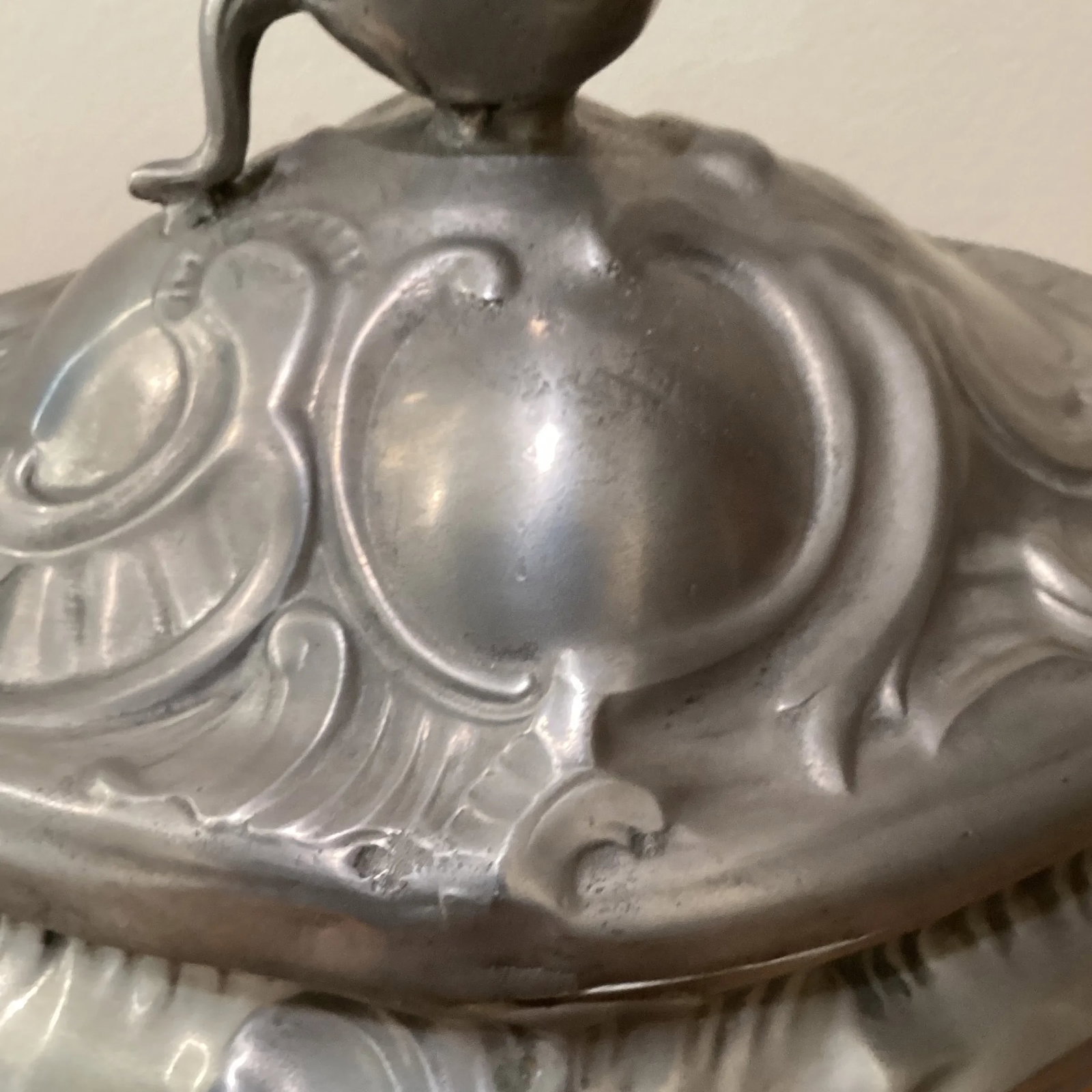 Antique 19th Century Rococo Style Pewter Tureen Angel Mark Germany - 7