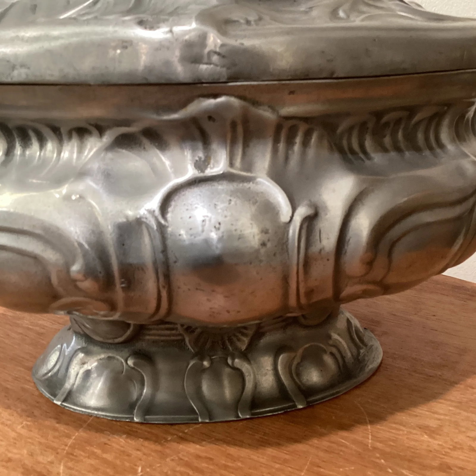 Antique 19th Century Rococo Style Pewter Tureen Angel Mark Germany - 8