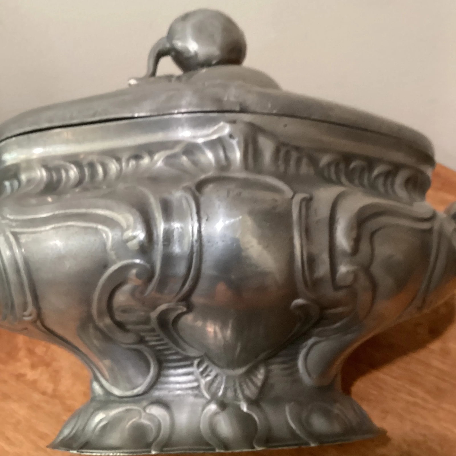 Antique 19th Century Rococo Style Pewter Tureen Angel Mark Germany - 9