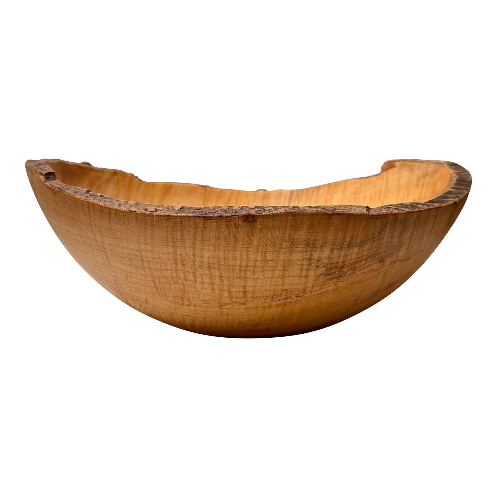 Handcrafted One-Of-A-Kind Spalted Maple Serving Bowl by Spencer Peterman, Signed: Embrace the charm of New England craftsmanship with this handcrafted Live Edge Spalted Maple Bowl by Spencer Peterman, signed by the artist. Crafted from sustainably sourced, upcycled maple trees,