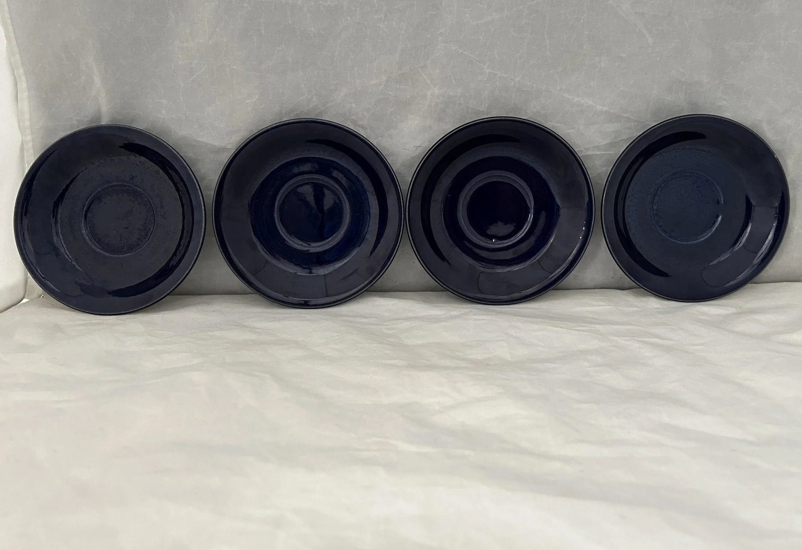 1960s Vintage Upsala Ekeby Swedish Blue Groblad Porcelain Cups & Saucers Set- 8 Pieces - 6