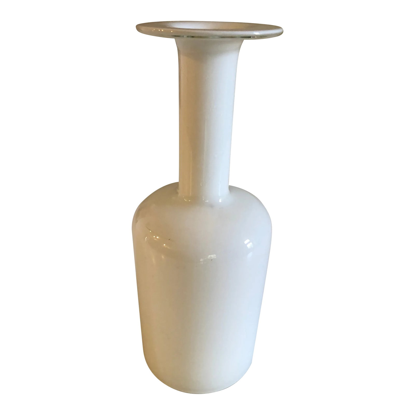 Vintage Holmegaard Kastrup Vase by Otto Brauer White Glass 10": White Holmegaard Danish glass vase by Otto Brauer. 10" tall and 3.75" diameter at the base. Excellent condition with a small manufacturing defect inside the glass as pictured. Condition: Alterations: