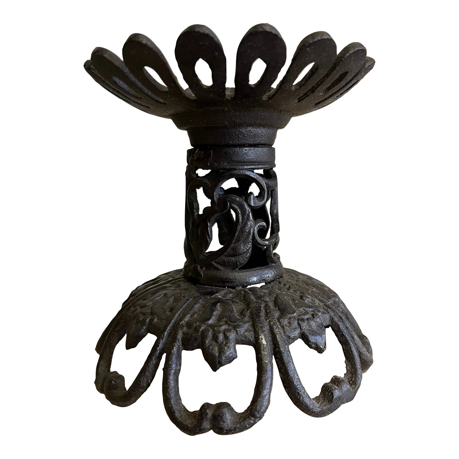 Vintage Cast Iron Candle Holder: Vintage heavy metal candle holder. This amazing metal candle holders was made in Japan in the 1950's. Cast iron pedestal with beautiful details. Can also be used as a pedestal for a plate or bowl. I