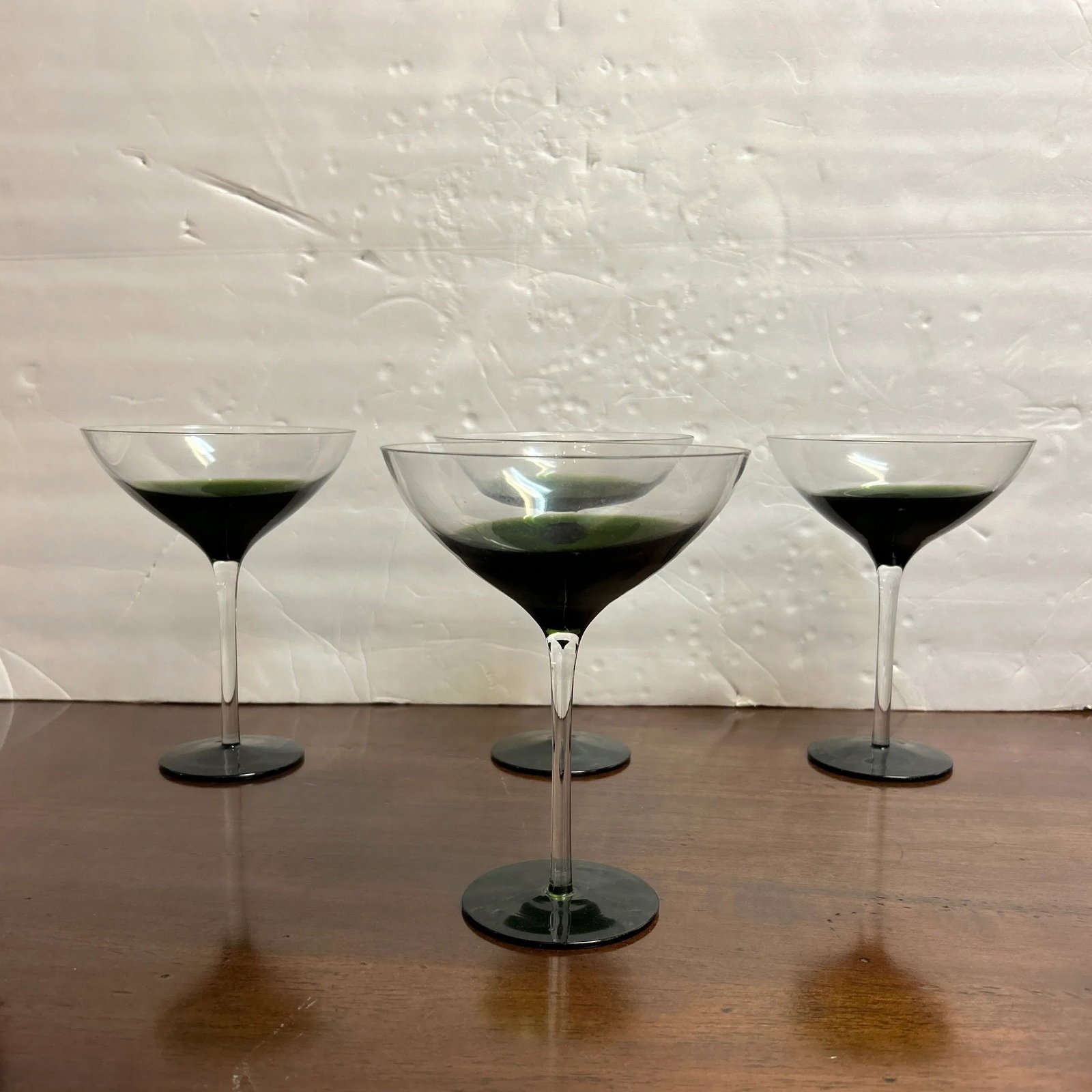 Green and Transparent Tall Stem Cocktail Glasses Set of 4 - 3
