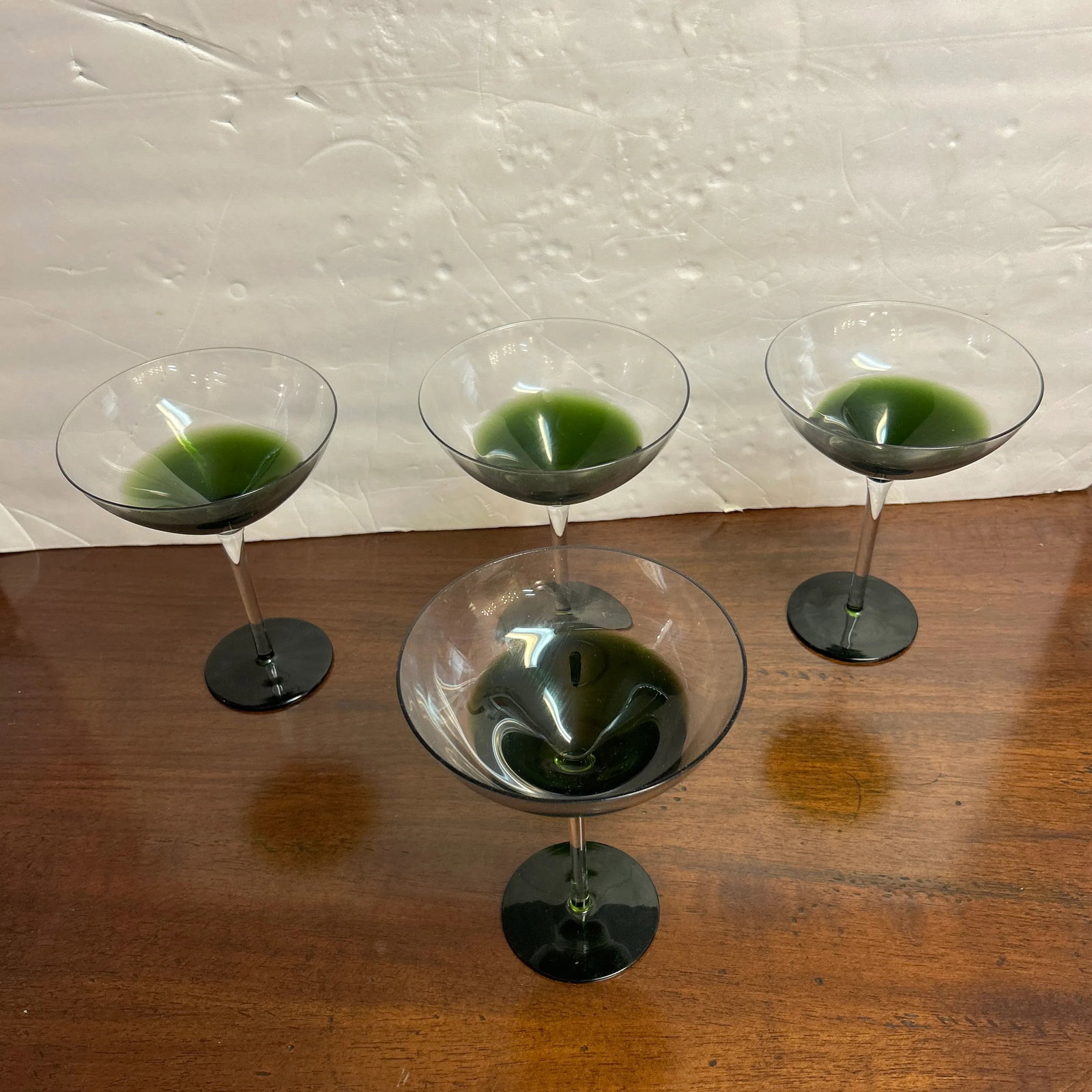 Green and Transparent Tall Stem Cocktail Glasses Set of 4 - 6