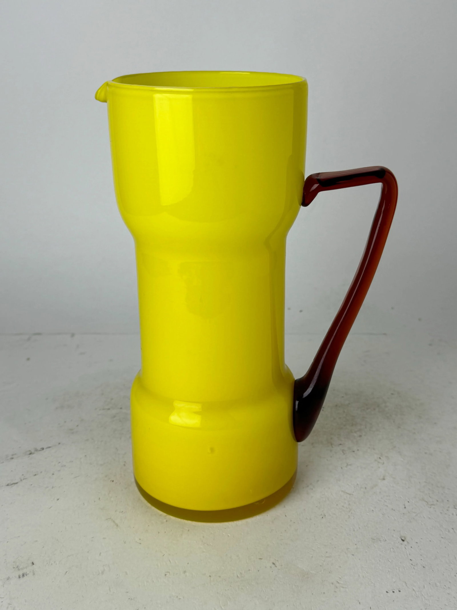1980s Vintage Yellow and Red Empoli Cased Italian Glass Pitcher - 3
