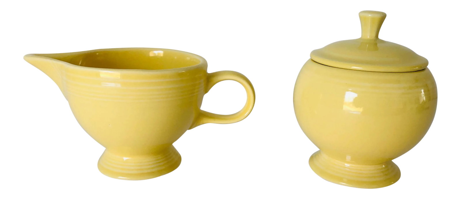 Fiesta Ware Yellow Sugar & Creamer Set Old Marks: Fiesta Ware Set of Yellow Sugar & Creamer Old Mark Condition: Alterations: Original Condition Unaltered Imperfections: Some Imperfections Condition Notes: Excellent Origin: United States Materials