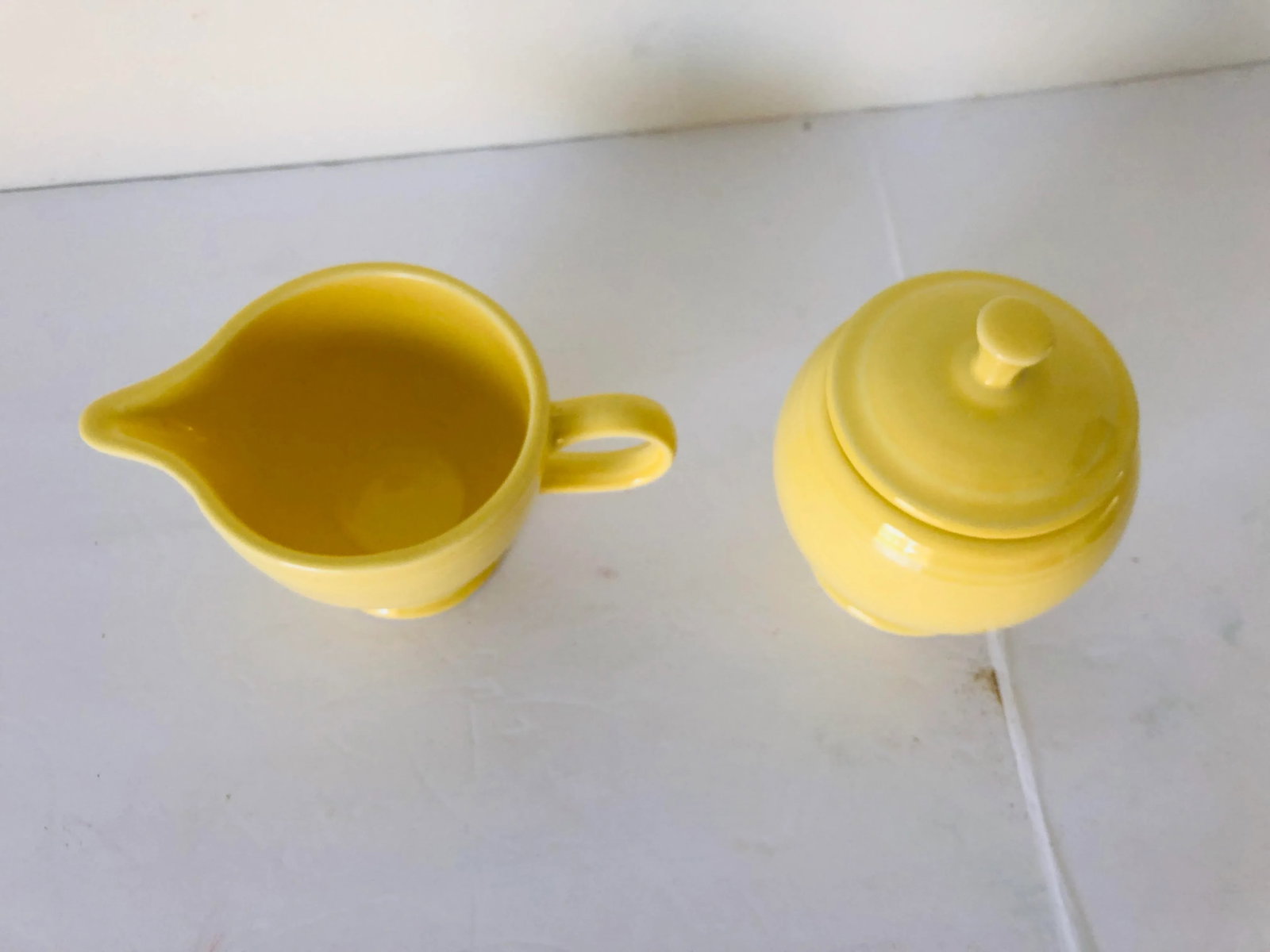 Fiesta Ware Yellow Sugar & Creamer Set Old Marks - 5