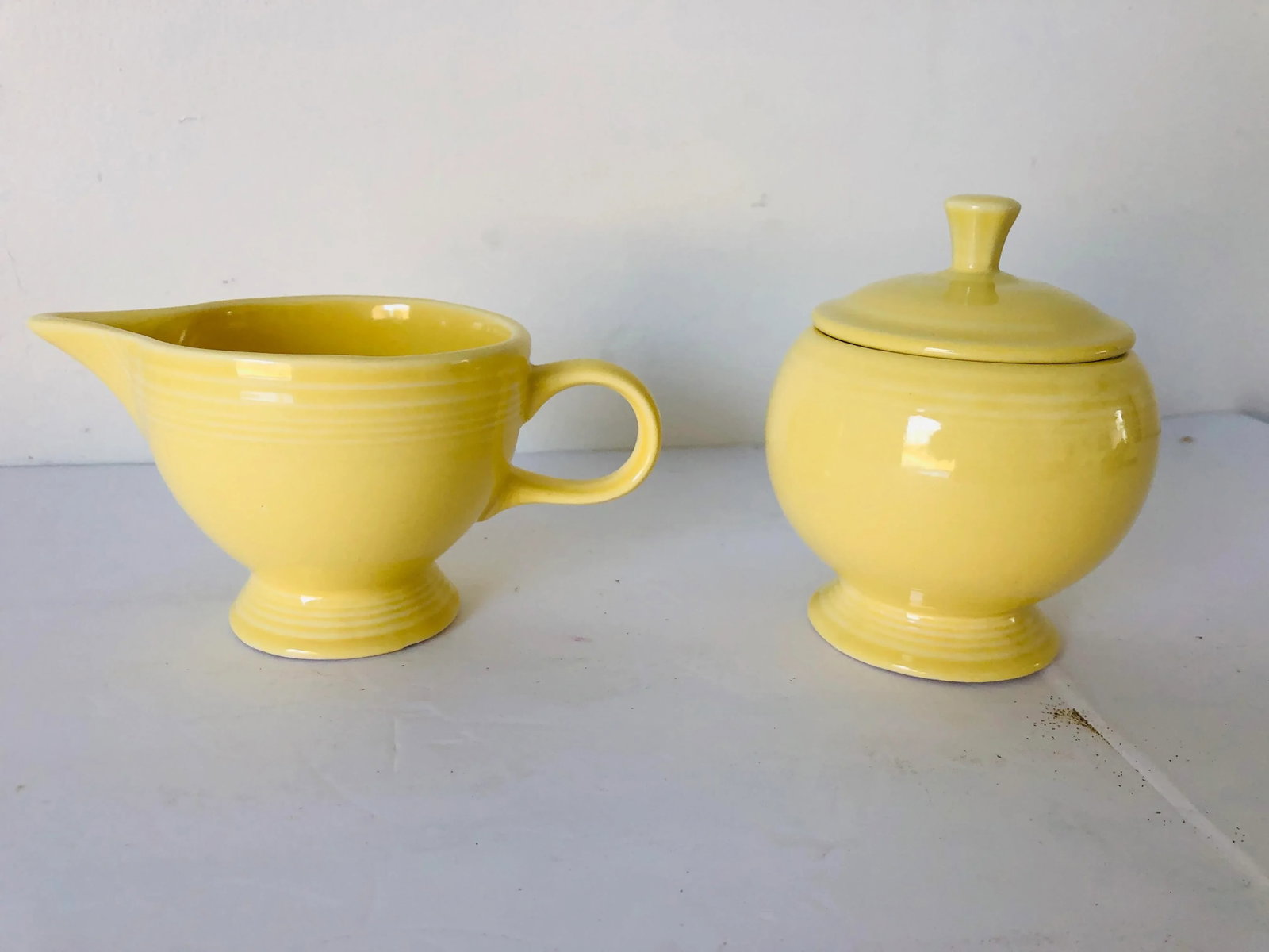Fiesta Ware Yellow Sugar & Creamer Set Old Marks - 6