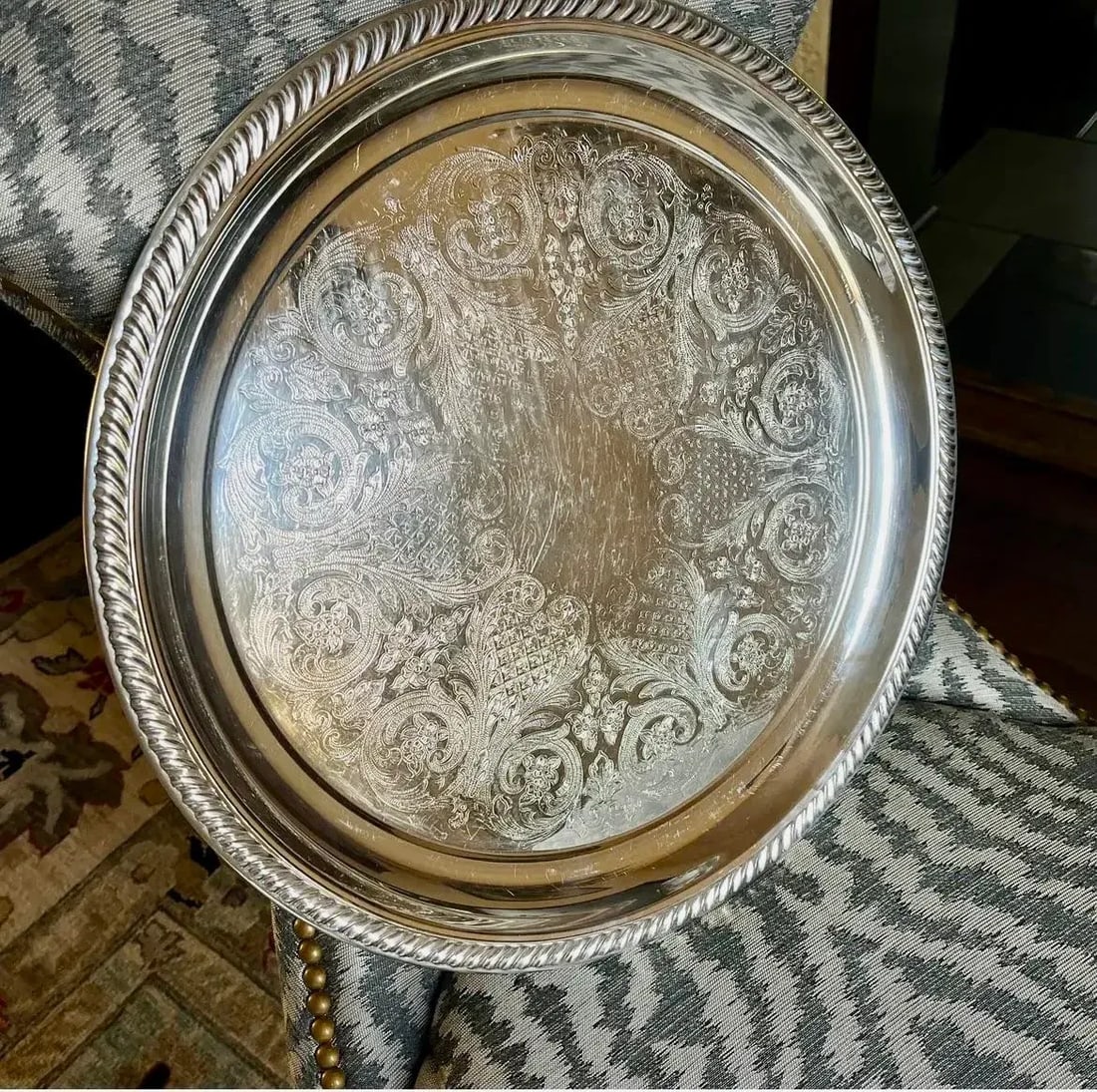 Silverplated Newport Gorham Round Tray - 3