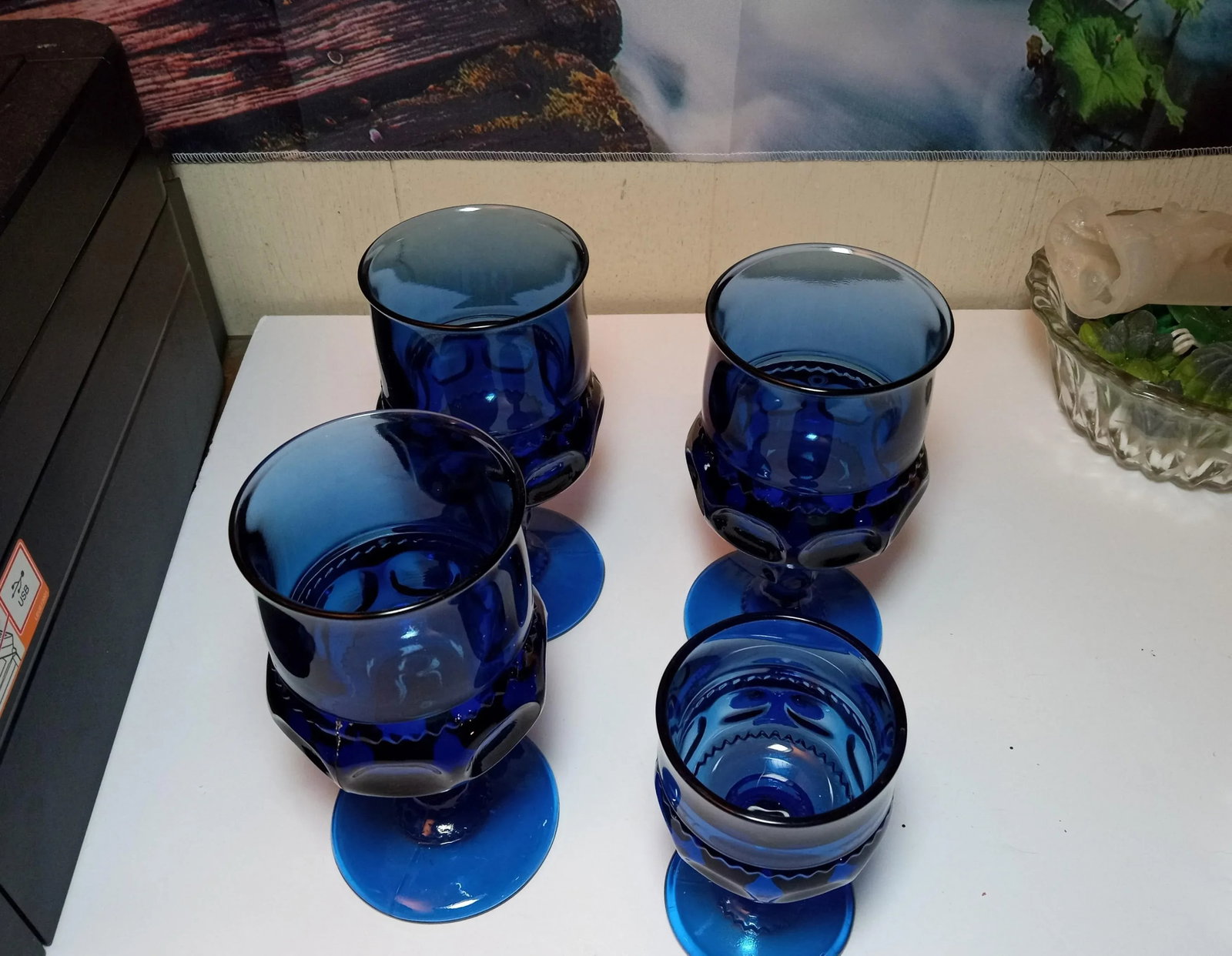 1960s Indiana Glass Kings Crown Cobalt Blue Goblets - Set of 4 - 3
