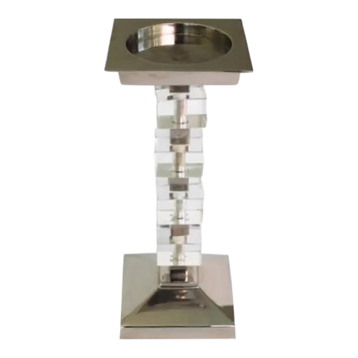 Vintage 1980's Ice Cube Lucite and Silver Plate Pillar Candle Holder Tall Modern Minimalist: Vintage 1980's ice cube Lucite and silver plate pillar candle holder. 10 inches tall, 4 inches wide, made to hold a 3 inch diameter candle. Very good condition. Mid Century. Condition: Alterations: