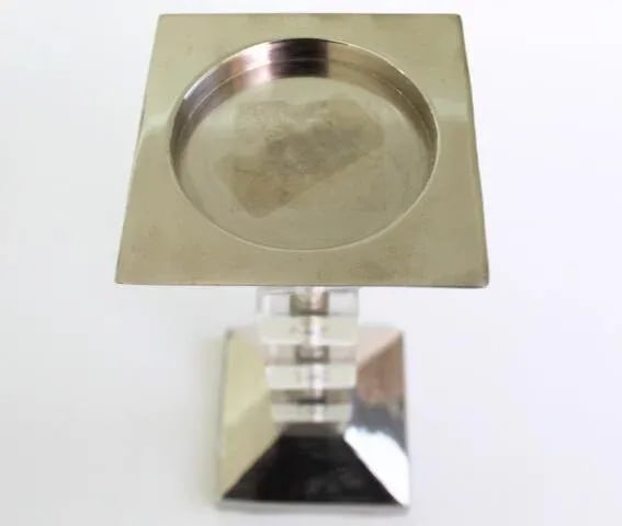 Vintage 1980's Ice Cube Lucite and Silver Plate Pillar Candle Holder Tall Modern Minimalist - 6