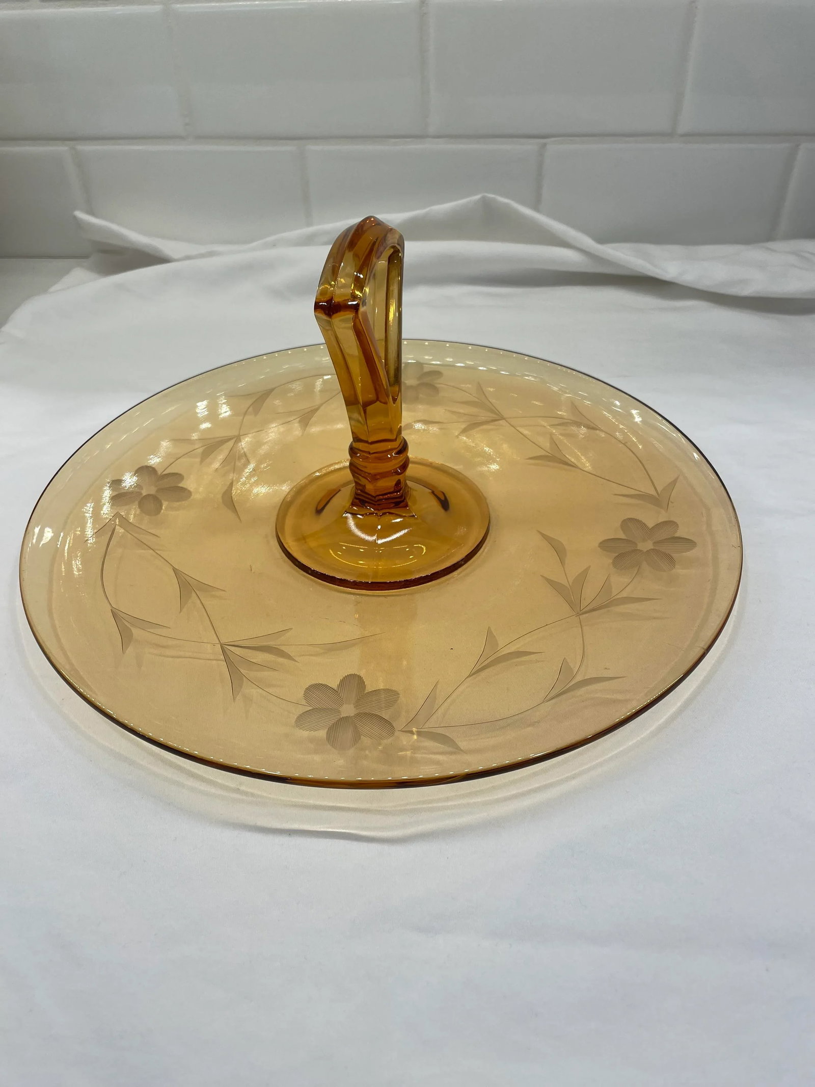 Mid-Century Modern Amber Glass Sandwich Tray - 2