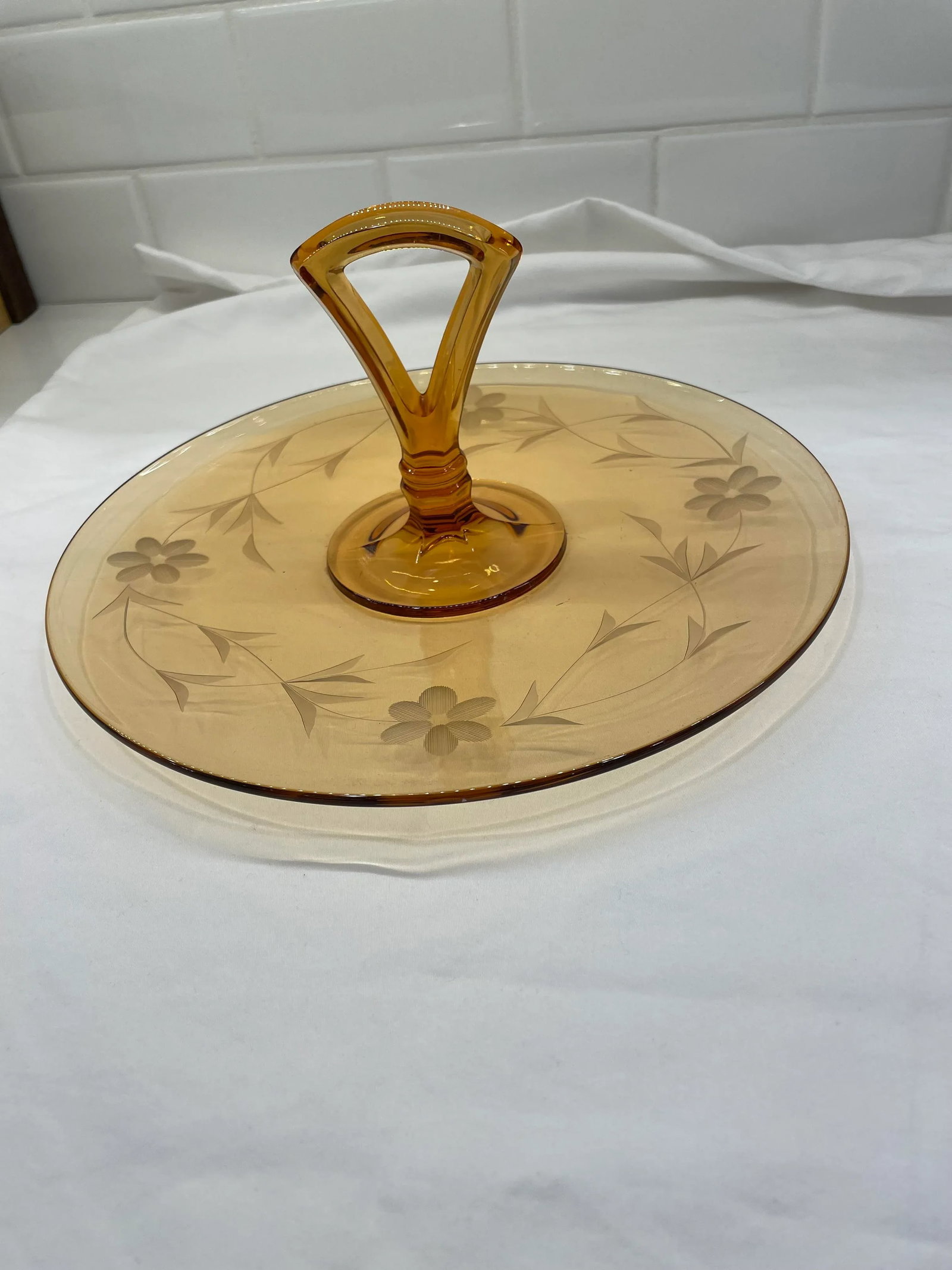 Mid-Century Modern Amber Glass Sandwich Tray - 3