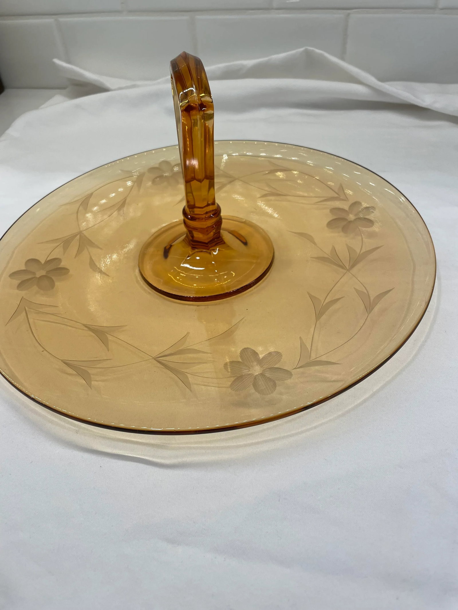 Mid-Century Modern Amber Glass Sandwich Tray - 5