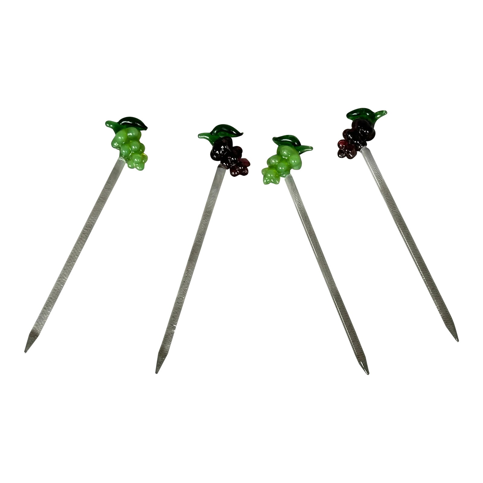 Hand Blown Glass Hors D' Oeuvre Appetizer Cocktail Drink Picks Set of 4: Use these hand-blown glass grape cluster picks for hor d'oeuvres, appetizers, martini olives, drink cherries or low-ball cocktail swizzle sticks. Perfect for the barware enthusiast, the set of 4 picks