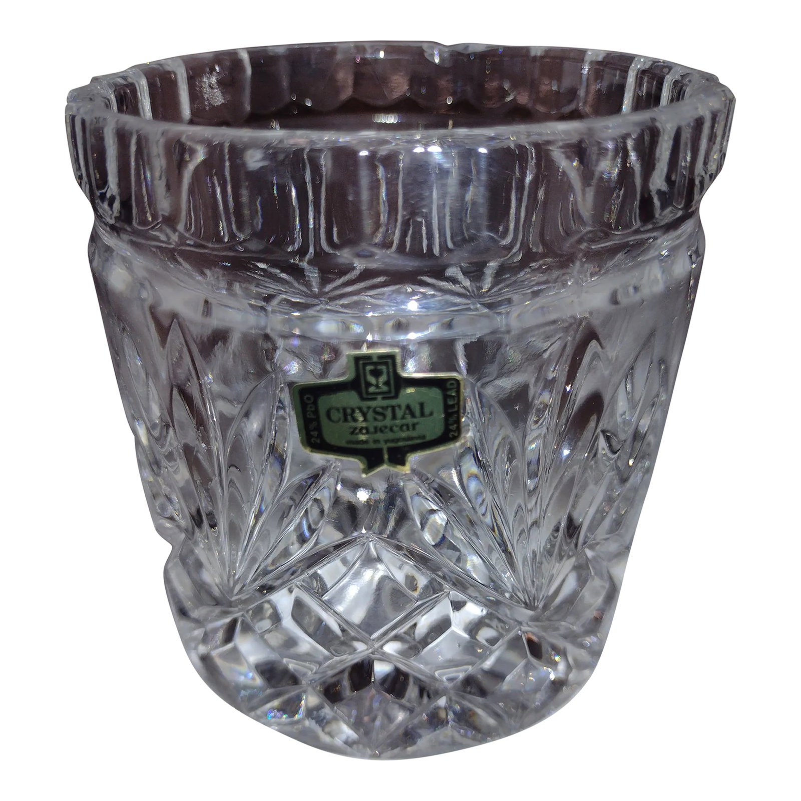 Mid 20th Century Zajecar Crystal Bowl: Classic and beautiful 24% lead crystal. Like new condition, with the original sticker on the side. Approximately 4 inches tall and 3 inches wide. Works wonderful as a candy jar, an old fashioned glass